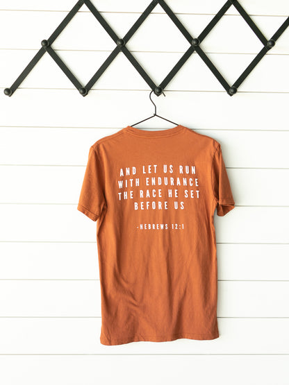Made in the USA | Hebrews 12:1 Unisex S/S Crewneck Tee - Sunburn