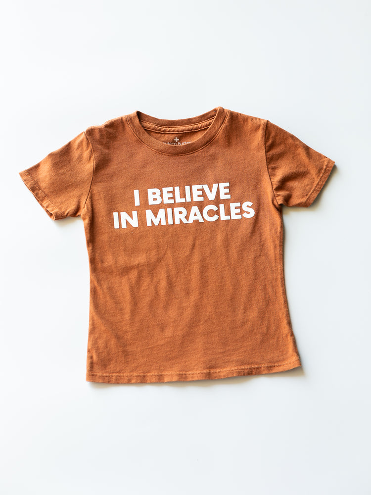 
                  
                    Load image into Gallery viewer, Made in the USA TEE FOR A CAUSE | I believe in miracles Kid S/S Crewneck Tee - Sunburn
                  
                