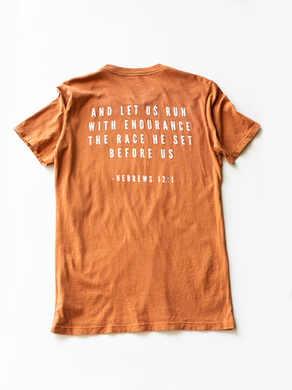 Made in the USA | Hebrews 12:1 Unisex S/S Crewneck Tee - Sunburn