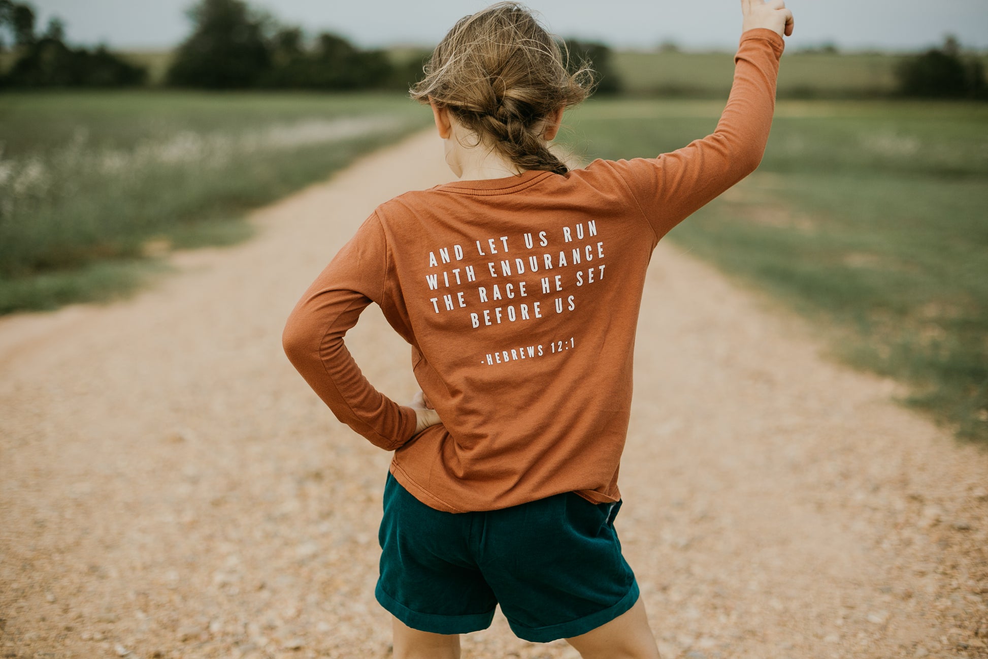 Made in the USA | Hebrews 12:1 Kid L/S Crewneck Tee - Sunburn