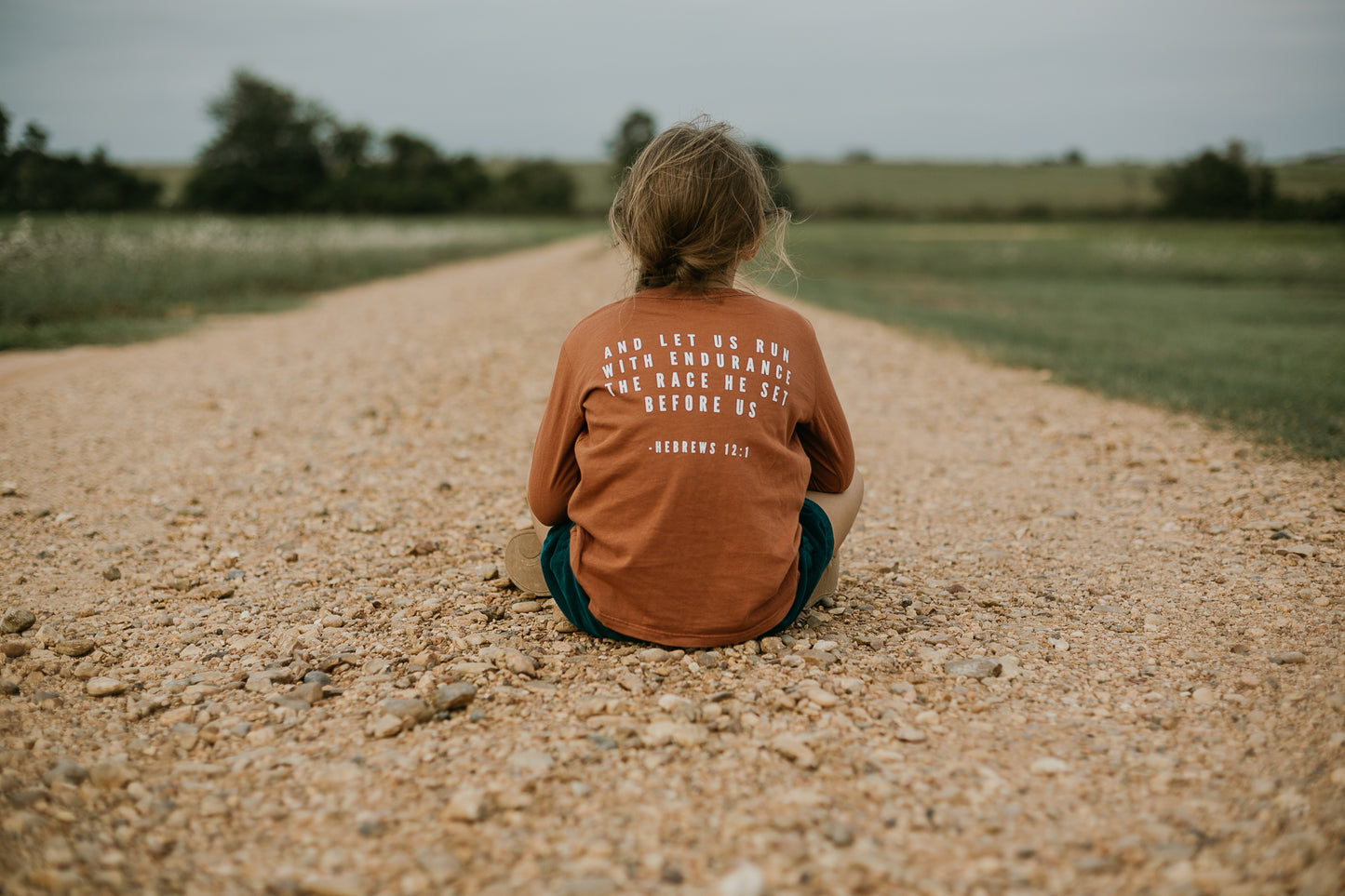 Made in the USA | Hebrews 12:1 Kid L/S Crewneck Tee - Sunburn