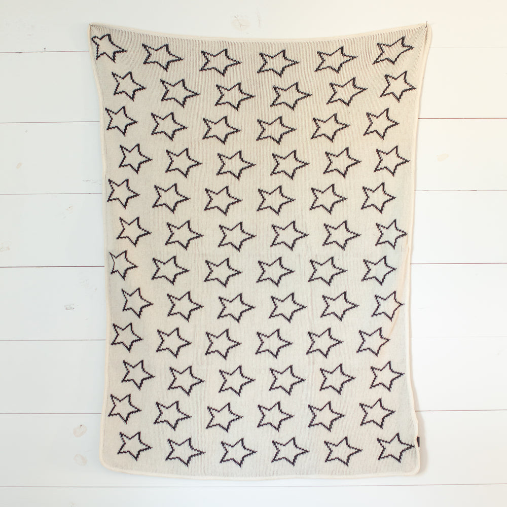 Made in the USA | Recycled Cotton Blend Throw Blanket | Stars on Natural