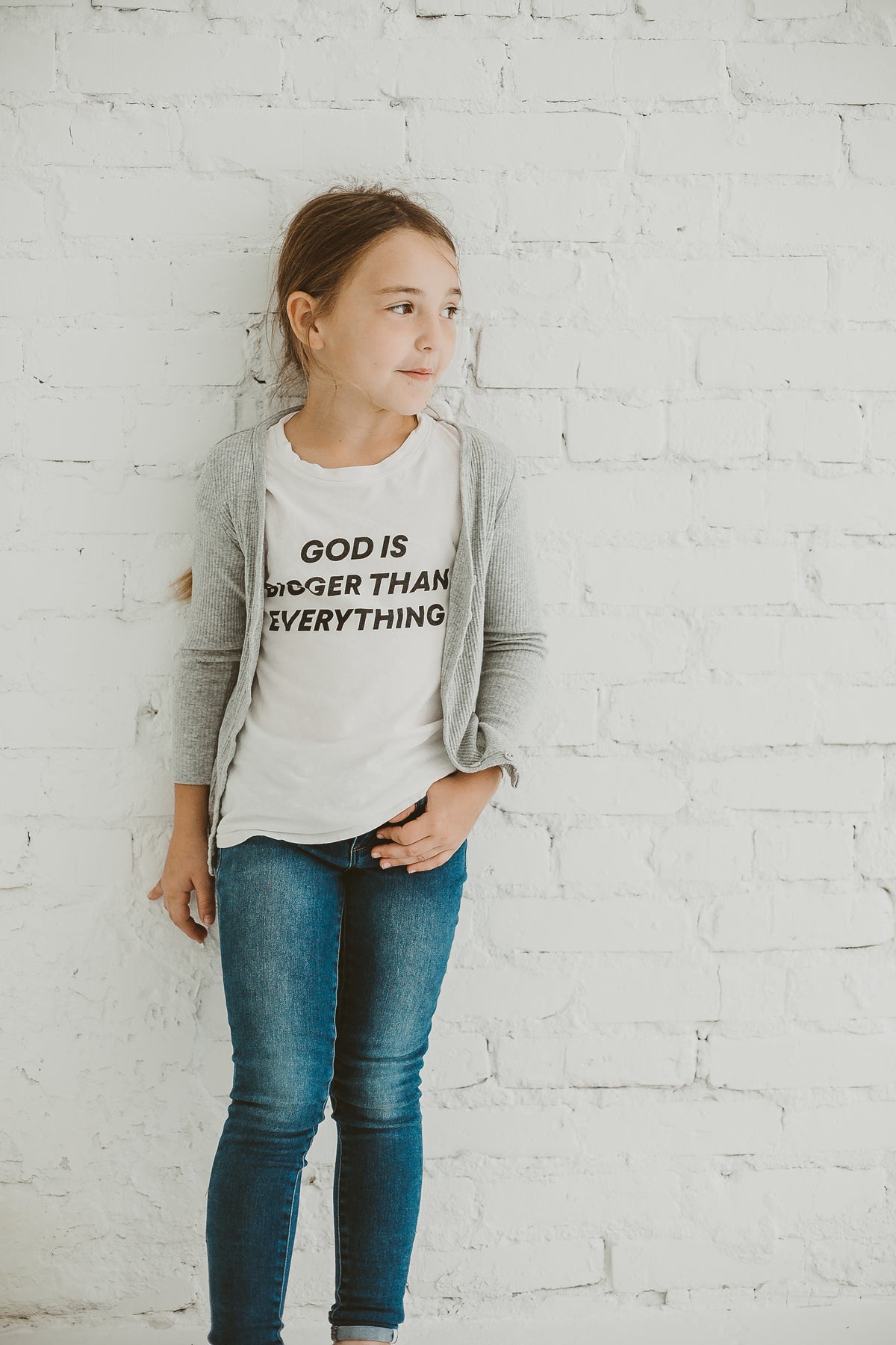 God is bigger than everything Kid's Crewneck Tee -  Cloud
