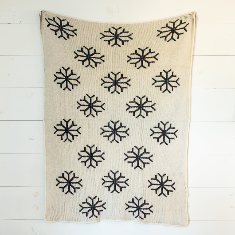 Made in the USA | Recycled Cotton Blend Throw Blanket | Snowflake on Natural