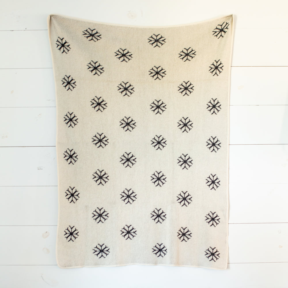 Made in the USA | Recycled Cotton Blend Throw Blanket | Mini Snowflake on Natural