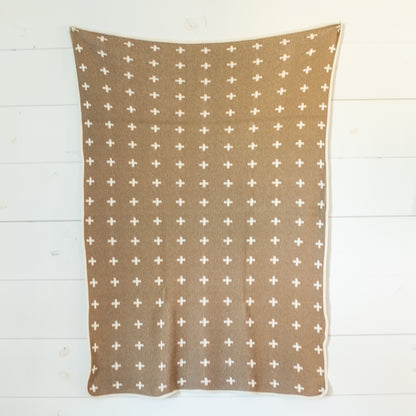 Modern Burlap Mini Swiss Cross throw blanket made in the USA