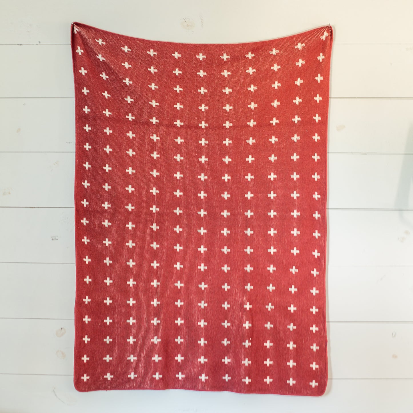 Modern Burlap Mini Swiss Cross blanket for nursery and home