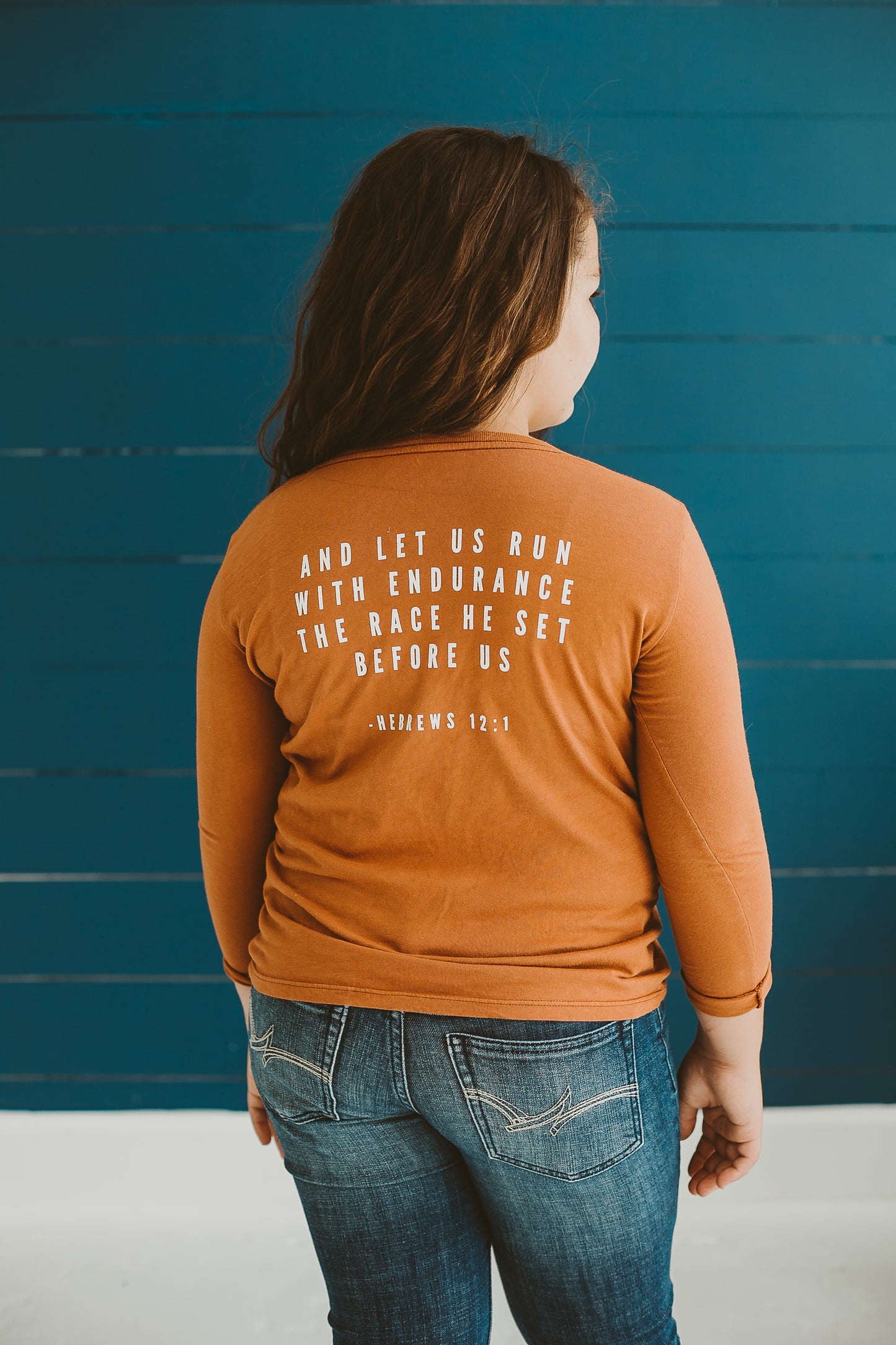 Made in the USA | Hebrews 12:1 Kid L/S Crewneck Tee - Sunburn