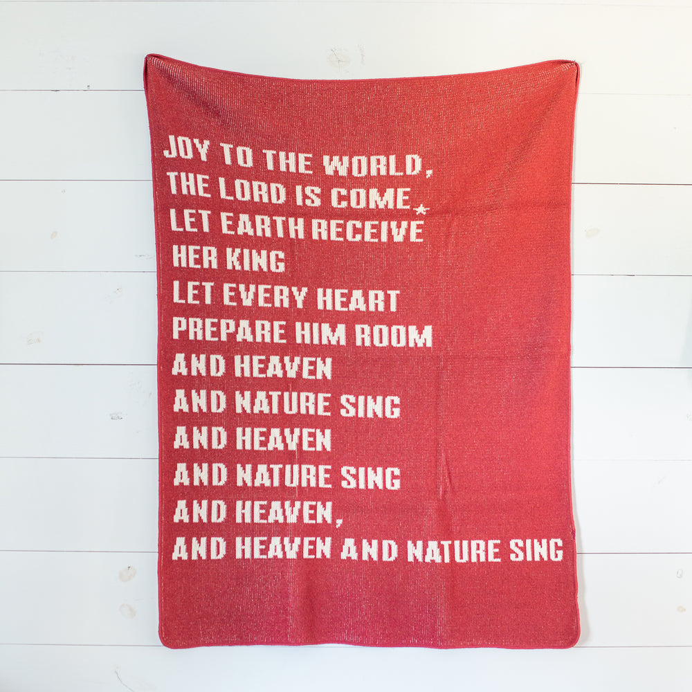 
                  
                    Load image into Gallery viewer, Made in the USA | Recycled Cotton Blend Joy to the World Block Throw Blanket
                  
                