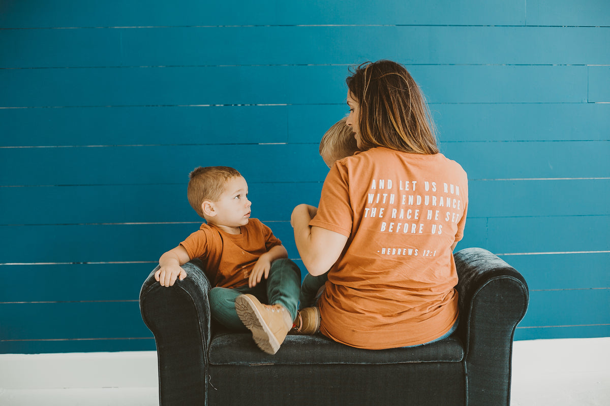 Made in the USA | Hebrews 12:1 Unisex S/S Crewneck Tee - Sunburn