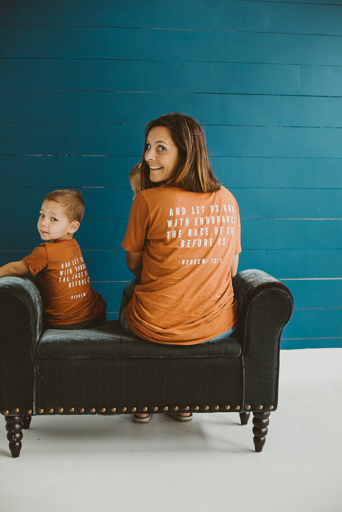 
                  
                    Load image into Gallery viewer, Made in the USA | Hebrews 12:1 Unisex S/S Crewneck Tee - Sunburn
                  
                