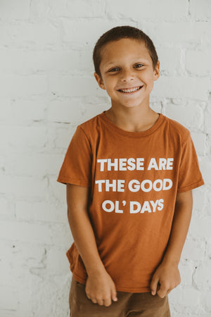 
                  
                    Load image into Gallery viewer, Made in the USA | These Are The Good Ol&amp;#39; Days Kid S/S Crewneck Tee - Sunburn
                  
                