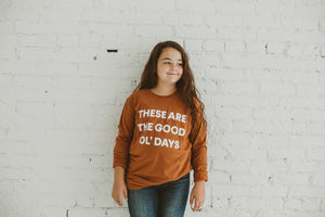 
                  
                    Load image into Gallery viewer, Made in the USA | These Are The Good Ol&amp;#39; Days Unisex L/S Crewneck Tee - Sunburn
                  
                