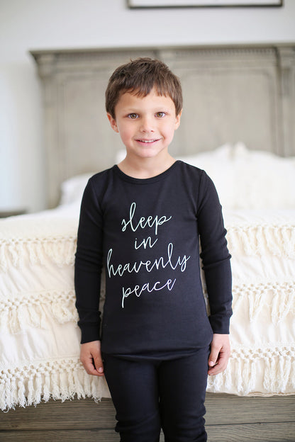 Organic Baby + Kids Pajama Set | Sleep in Heavenly Peace — Child wearing the printed pajama top