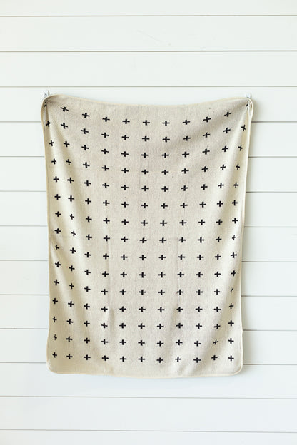 Modern Burlap Mini Swiss Cross throw in a heritage print