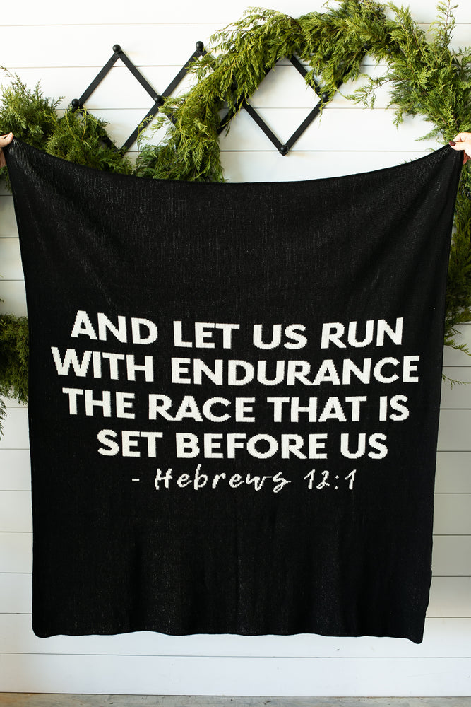 Made in the USA | Recycled Cotton Blend Hebrews 12:1 Throw Blanket