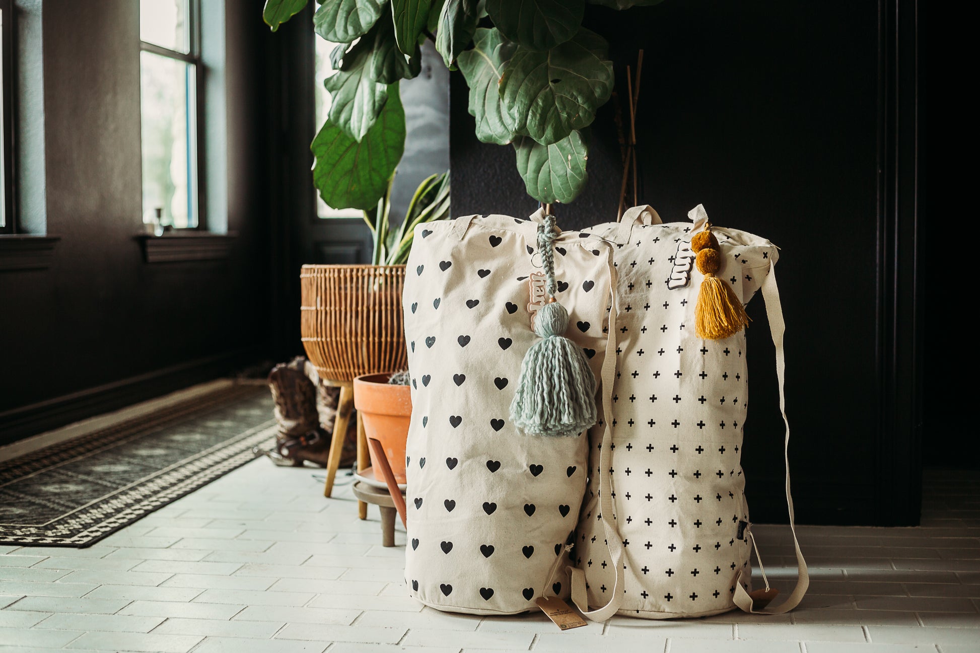 Cotton Canvas Laundry Bag With Shoulder Strap - Prints