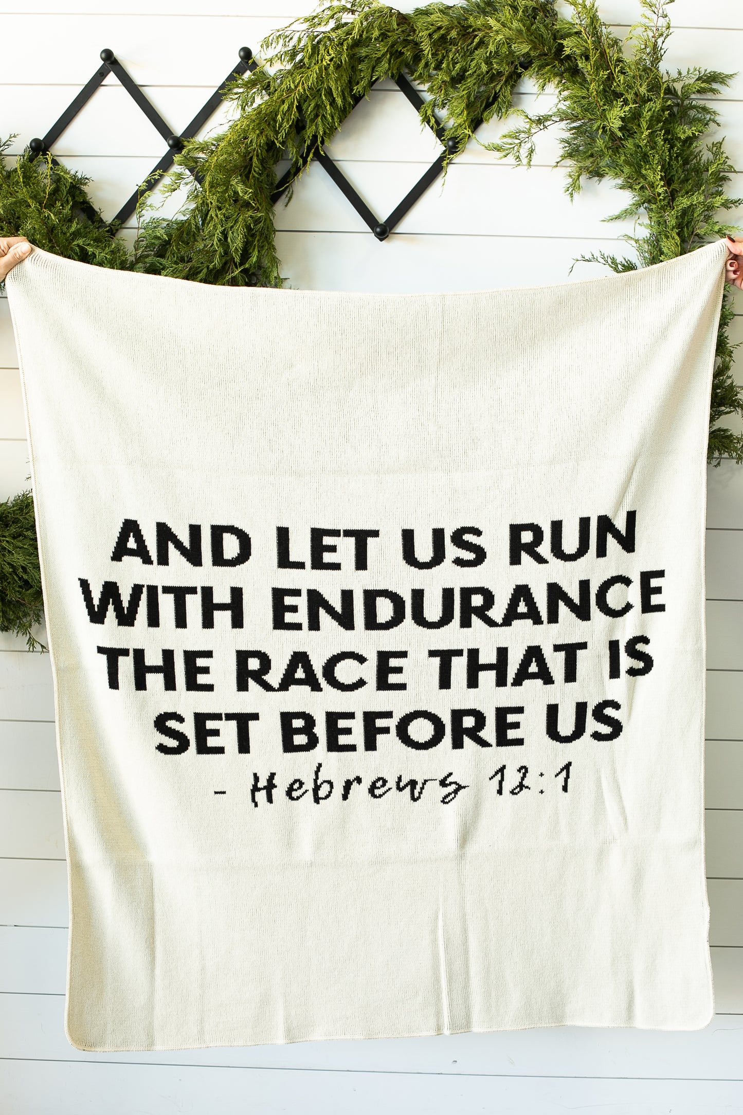 Hebrews 12:1 Recycled Cotton Throw Blanket | Made in USA