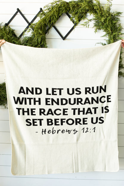 Hebrews 12:1 Recycled Cotton Throw Blanket | Made in USA