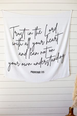 
                  
                    Load image into Gallery viewer, Swaddle Blanket + Wall Art -  Proverbs 3:5: Trust in the LORD with all your heart and lean not on your own understanding.
                  
                