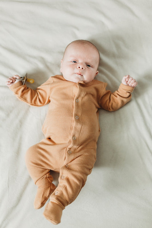 Organic Thermal Button Footie with Explorer Back | GOTS Certified Organic Cotton | Solid Colors