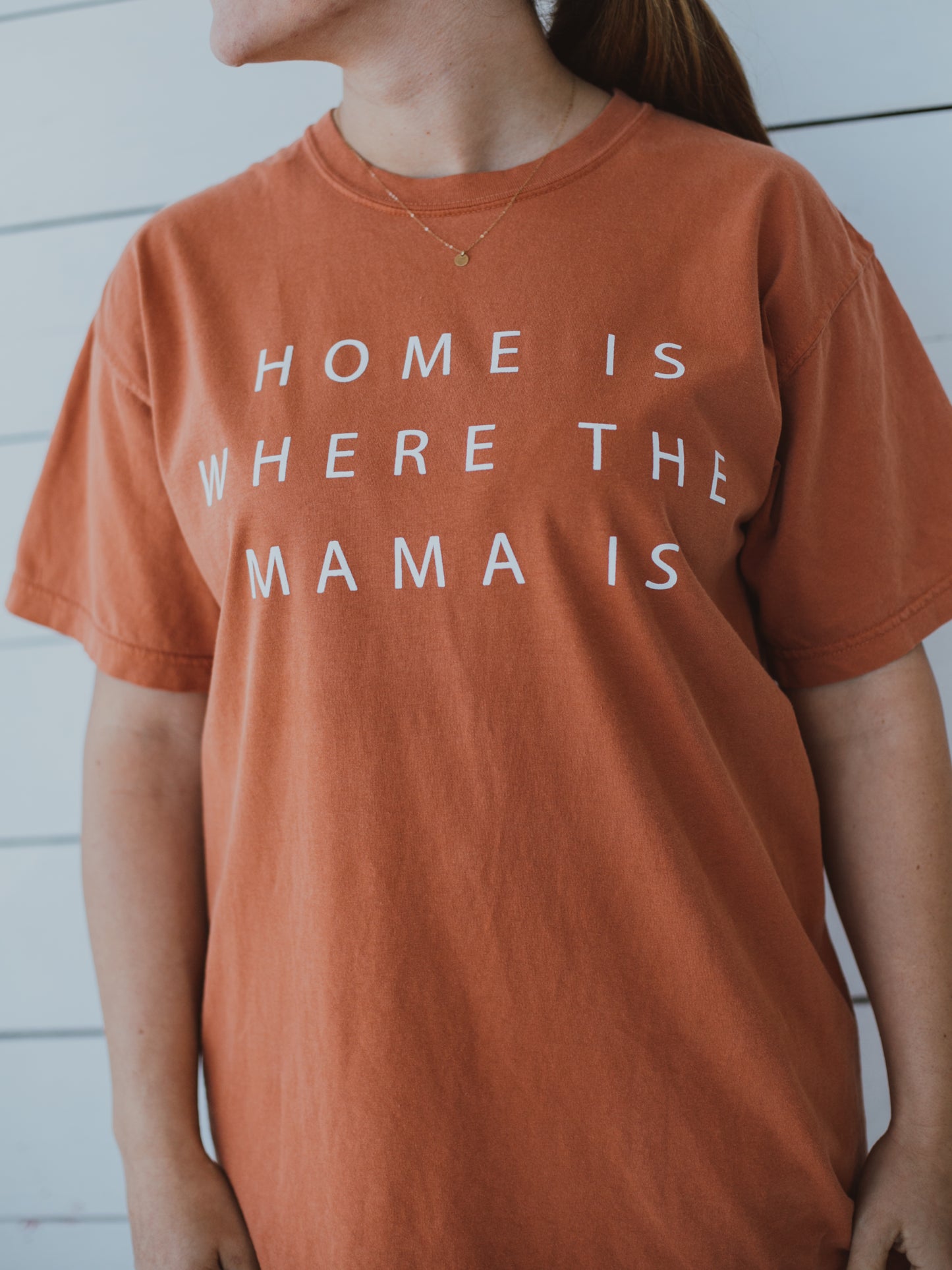 Home Is Where the Mama Is GOTS certified organic cotton tee in Yam
