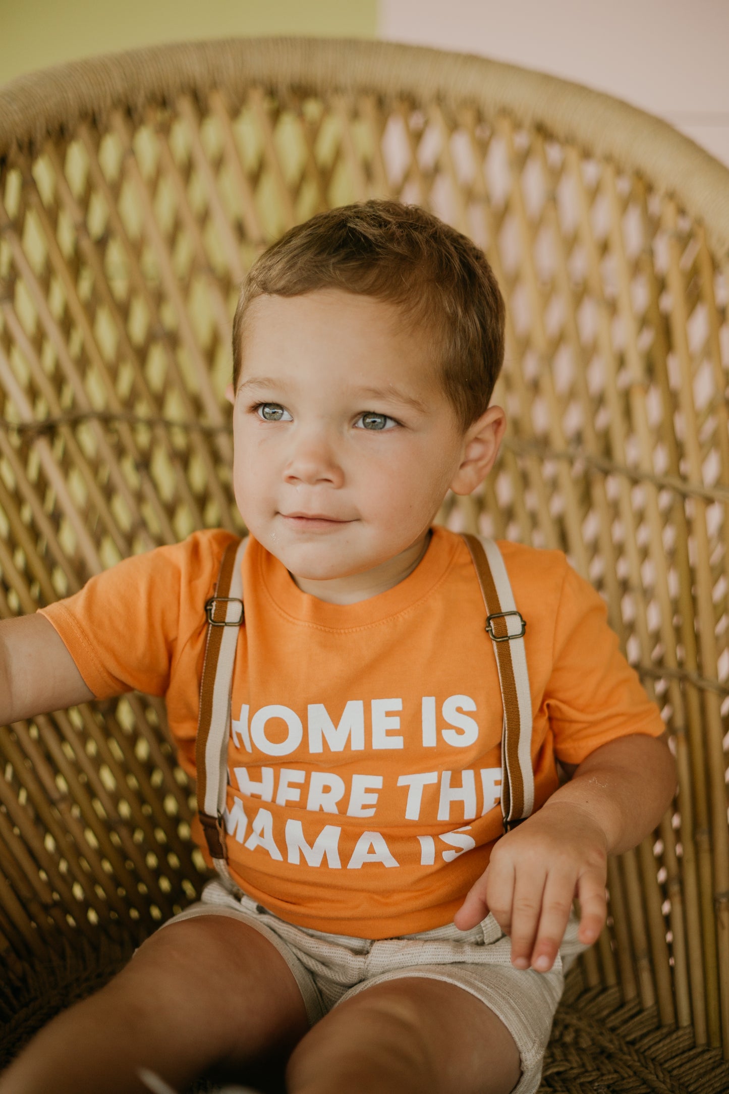 Home Is Where the Mama Is organic cotton kids tee in Amberglow
