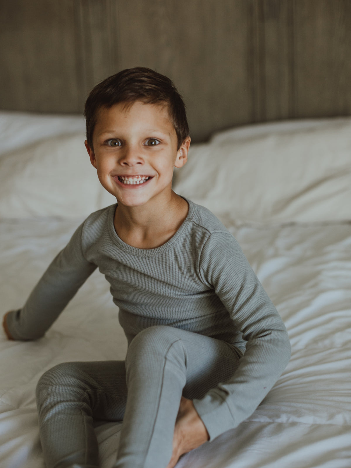 Organic Thermal Baby + Kids Pajama Set | Neutral Gray