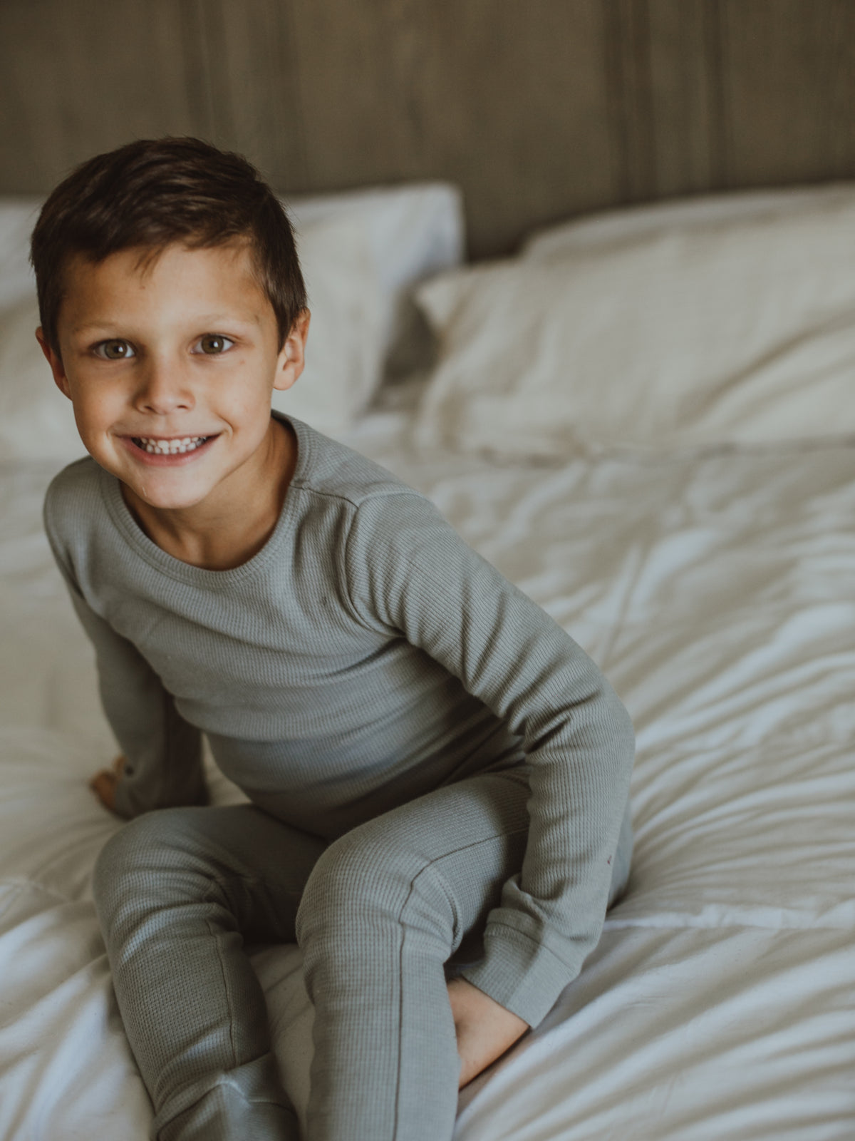 Organic Thermal Baby + Kids Pajama Set | Neutral Gray