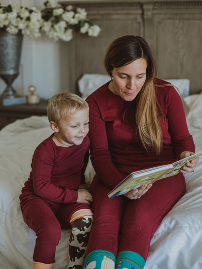 Organic Thermal Baby + Kids Pajama Set | Maroon