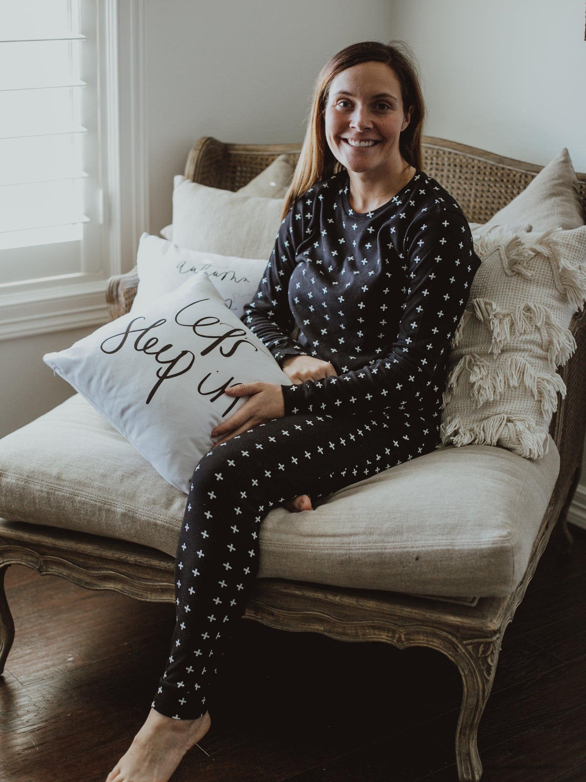 FINAL SALE - Women's Pajama Set in Organic Cotton -  WHITE ON BLACK SWISS CROSS, product image 3