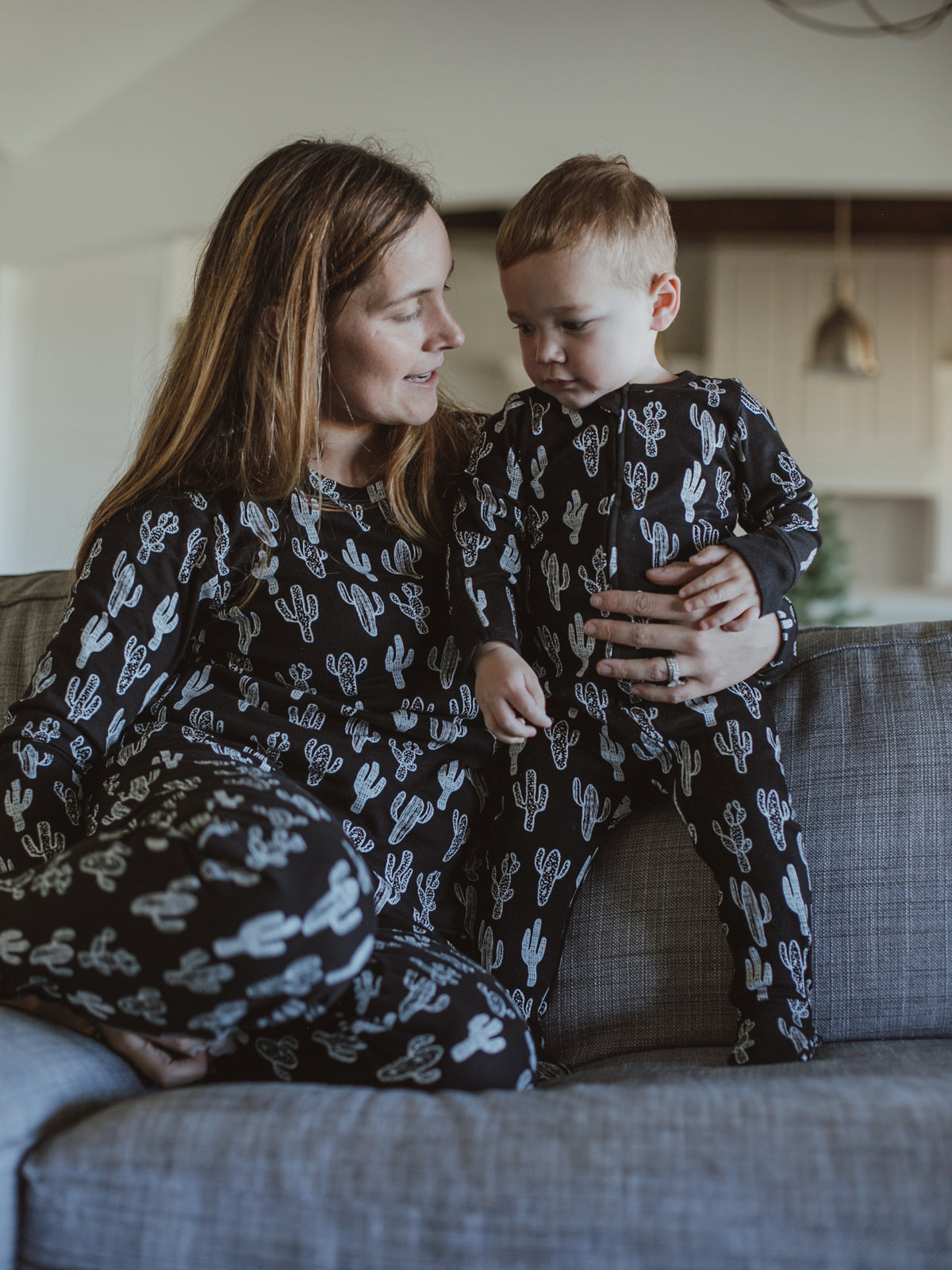FINAL SALE - Women's Pajama Set in Organic Cotton -  WHITE ON BLACK CACTUS©, product image 4