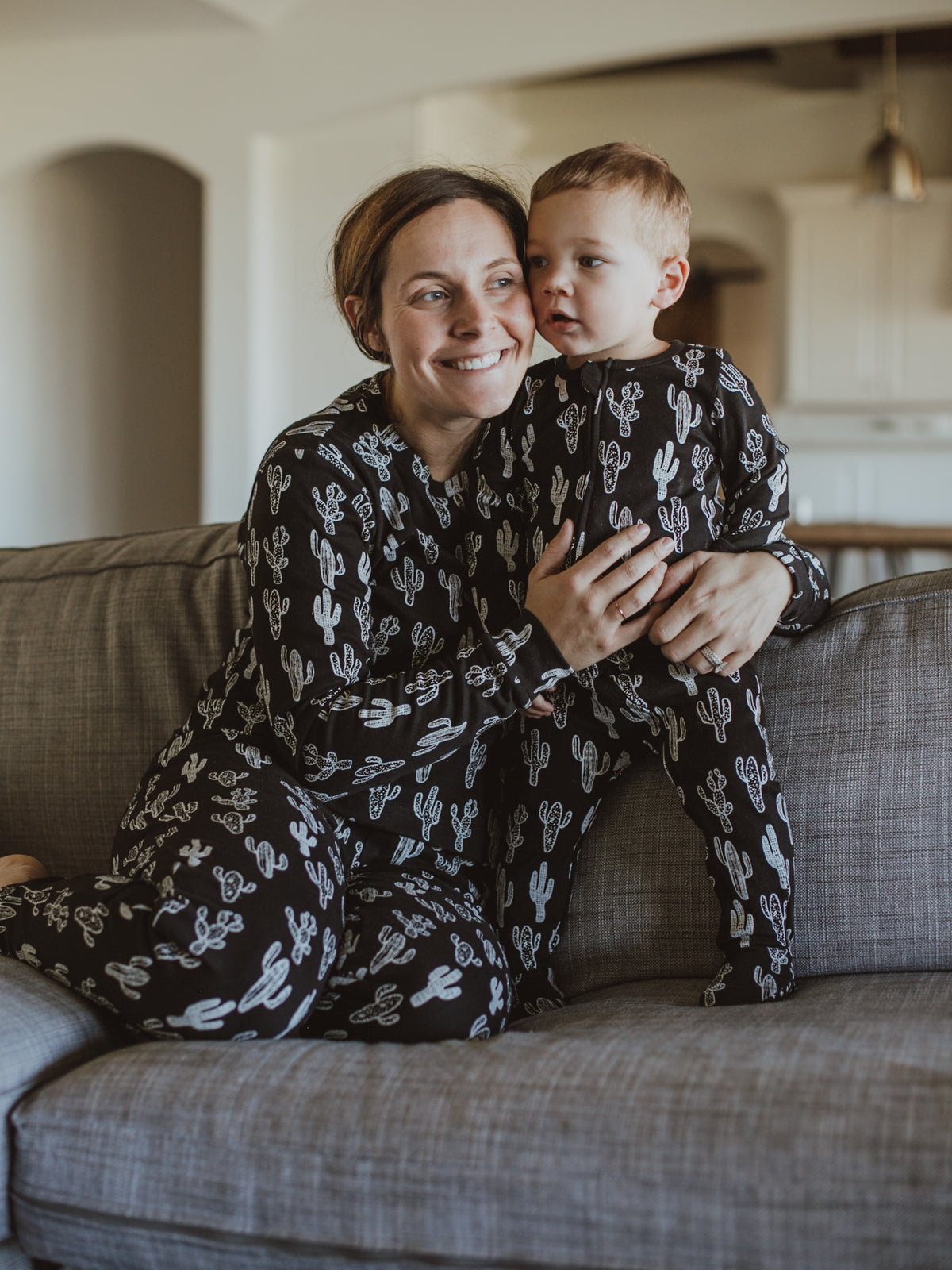 FINAL SALE - Women's Pajama Set in Organic Cotton -  WHITE ON BLACK CACTUS©, product image 5