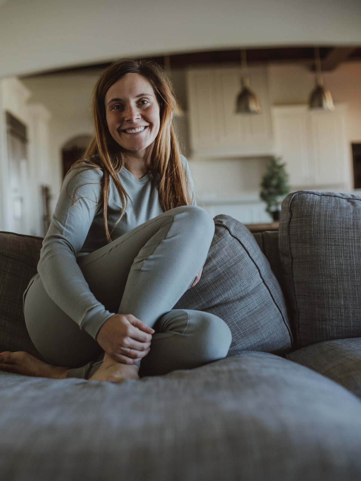 FINAL SALE - Women's Pajama Set in Organic Cotton -  NEUTRAL GRAY, product image 3