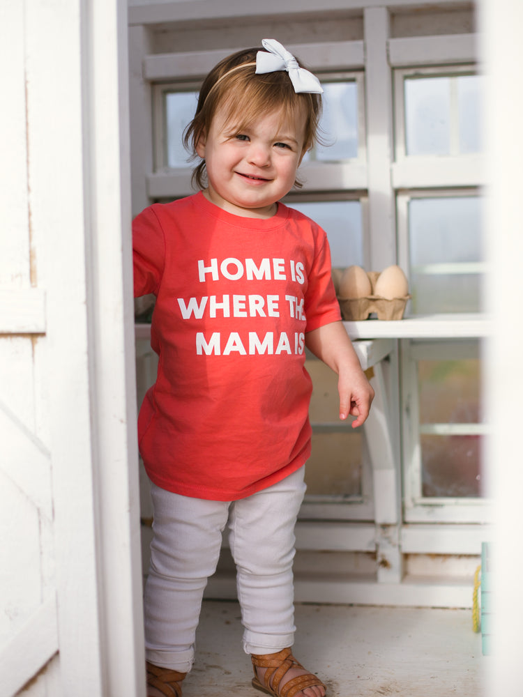 Home is where the mama is Kid's Crewneck Tee - Living Coral (only size 2 available)