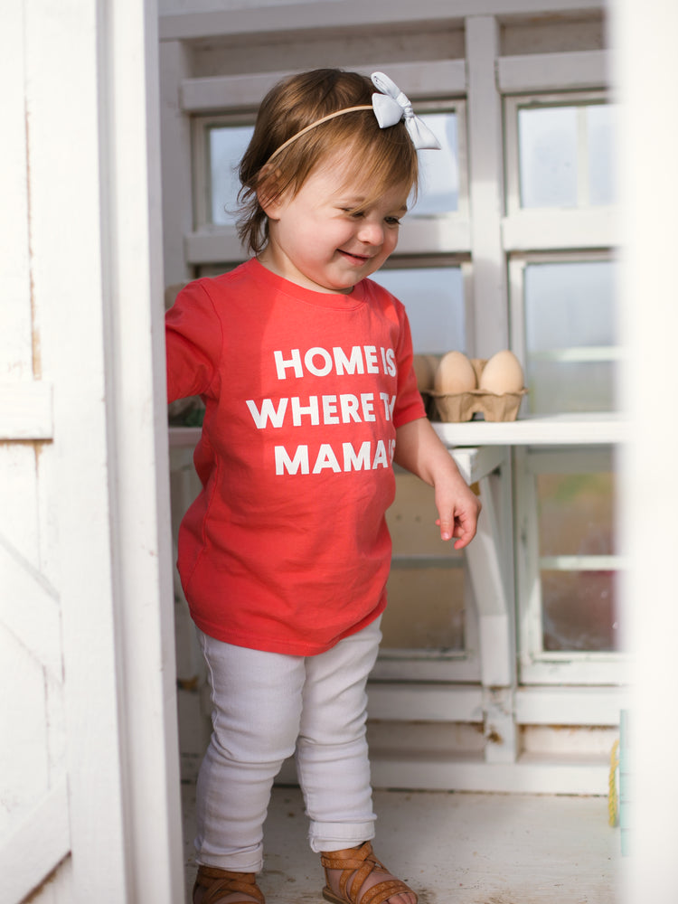 
                  
                    Load image into Gallery viewer, Home is where the mama is Kid&amp;#39;s Crewneck Tee - Living Coral (only size 2 available)
                  
                