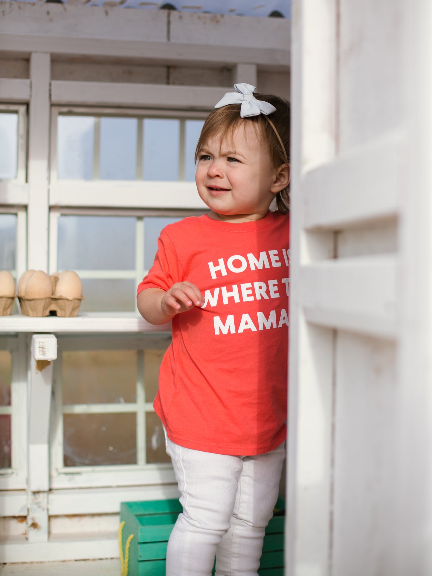 Home is where the mama is Kid's Crewneck Tee - Living Coral (only size 2 available)