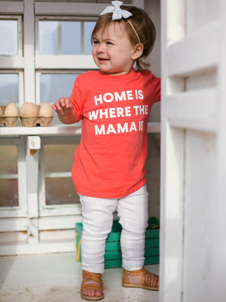 
                  
                    Load image into Gallery viewer, Home is where the mama is Kid&amp;#39;s Crewneck Tee - Living Coral (only size 2 available)
                  
                