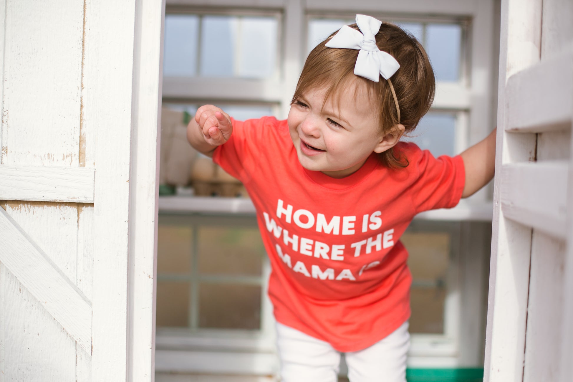 Home is where the mama is Kid's Crewneck Tee - Living Coral (only size 2 available)