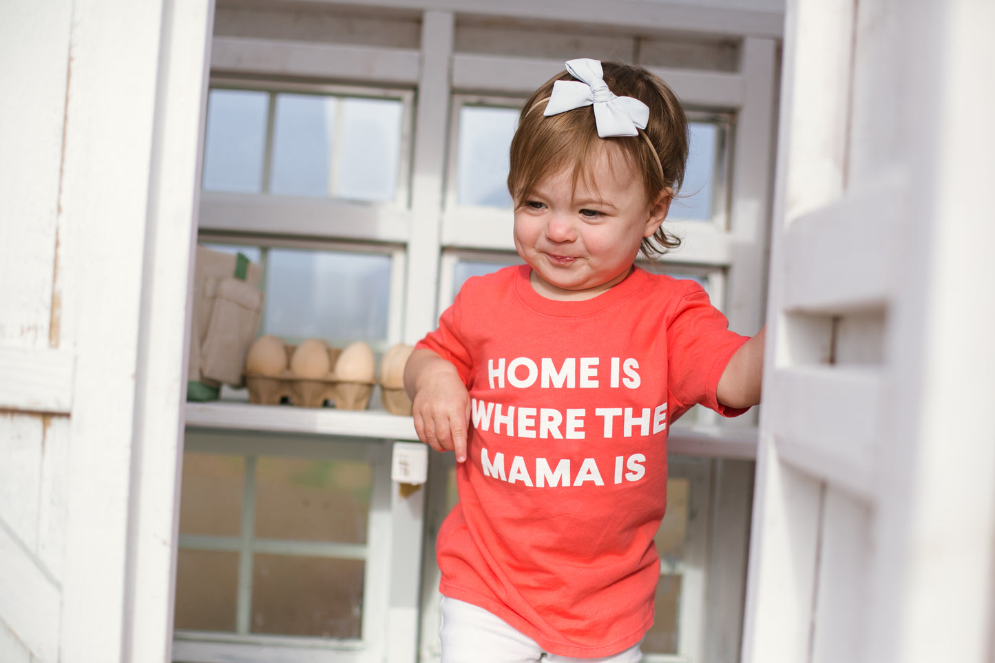 Home is where the mama is Kid's Crewneck Tee - Living Coral (only size 2 available)