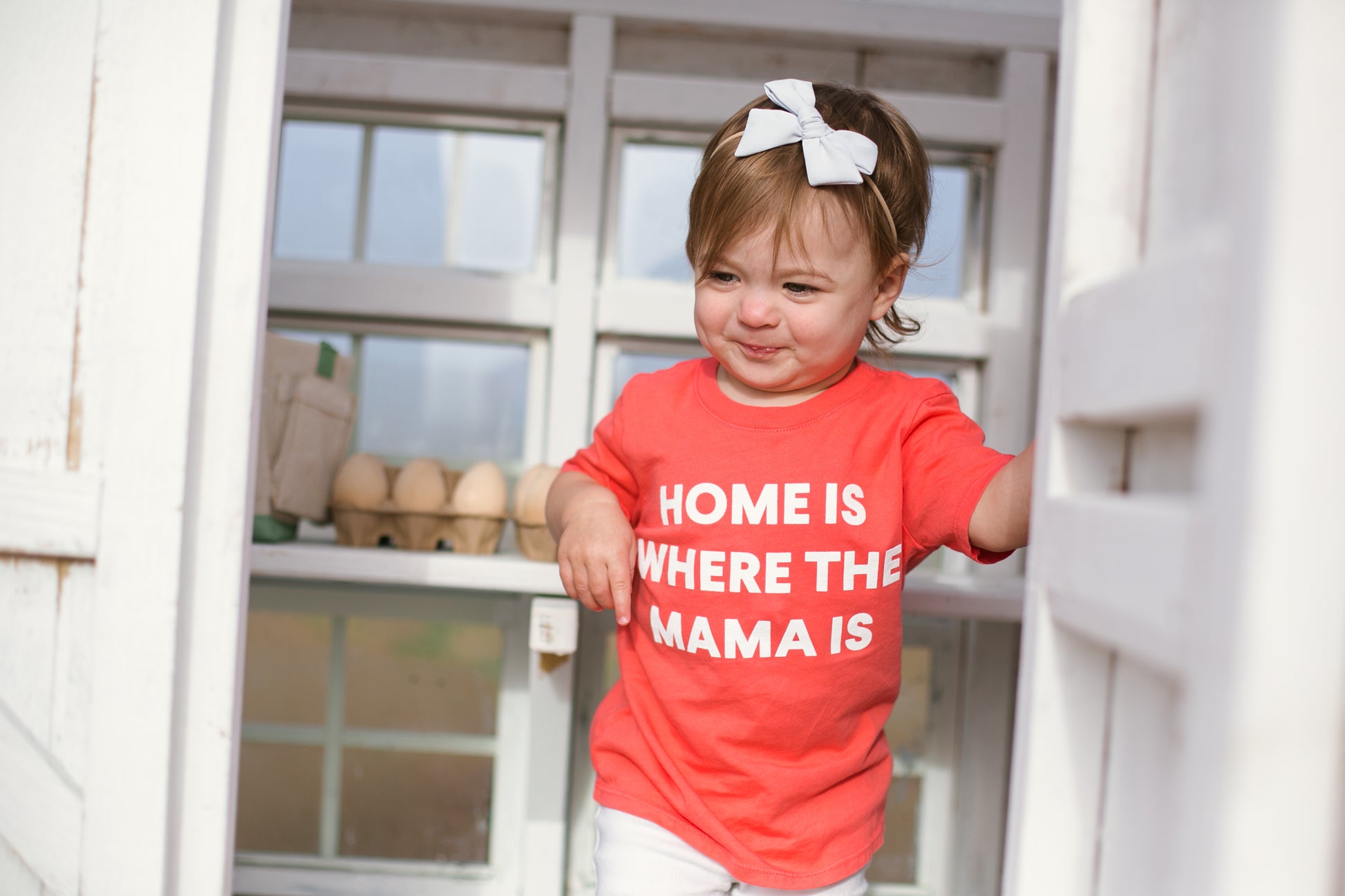 Home is where the mama is Kid's Crewneck Tee - Living Coral (only size 2 available)