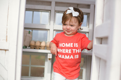 Home is where the mama is Kid's Crewneck Tee - Living Coral (only size 2 available)