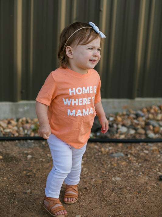 Home Is Where the Mama Is organic cotton kids tee in Papaya
