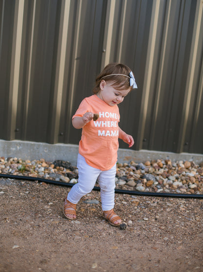 Home is where the mama is Kid's Crewneck Tee - Papaya (only size 2 available)
