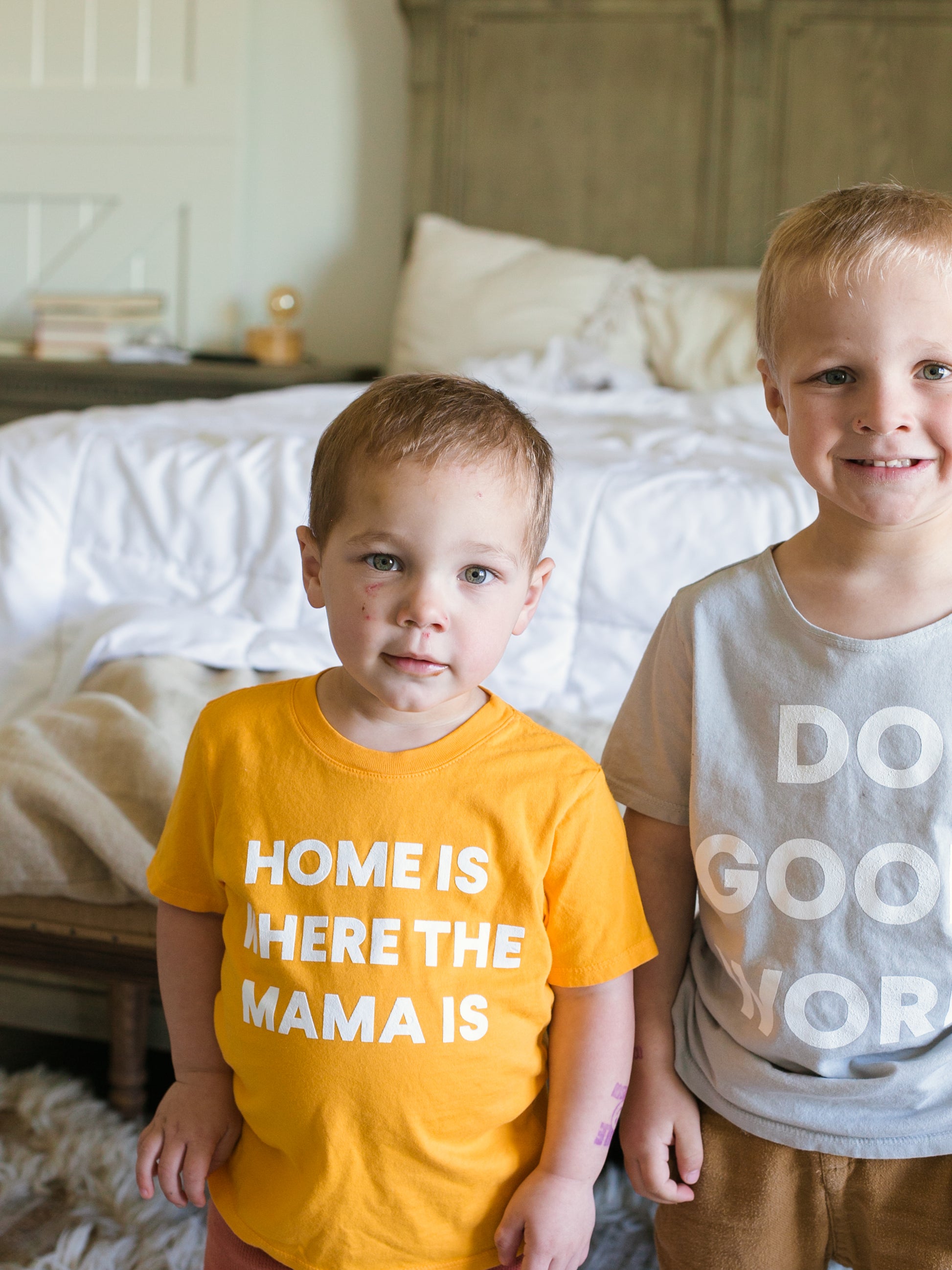 Home Is Where the Mama Is organic cotton kids tee in Radiant Yellow