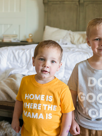 Home is where the mama is Kid's Crewneck Tee - Radiant Yellow (only size 2 available)