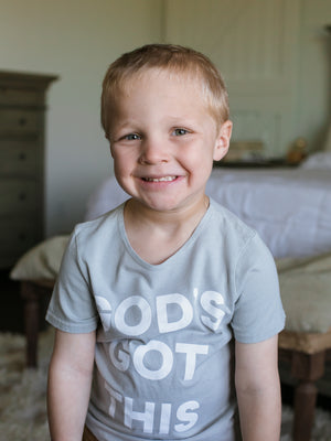 
                  
                    Load image into Gallery viewer, *IMPERFECT* God&amp;#39;s Got this Kid&amp;#39;s Scoop Neck Tee -  Light Gray
                  
                