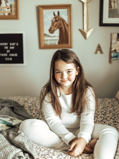 Organic Thermal Baby + Kids Pajama Set | White