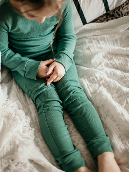 Organic Thermal Baby + Kids Pajama Set | Pine Green