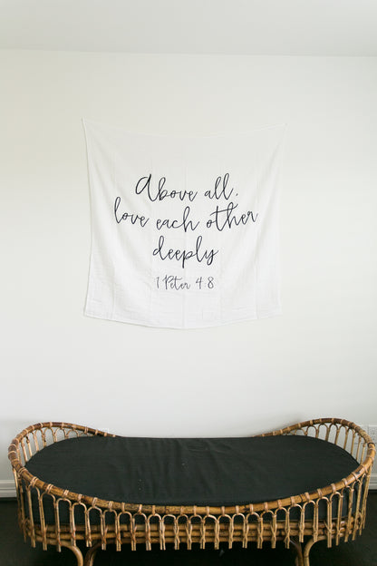 1 Peter 4:8 Scripture Swaddle | GOTS Certified Organic Cotton Muslin